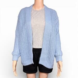 SO Womens Cardigan Sweater Knit Open Front Long Sleeves Relaxed Fit Blue XSmall